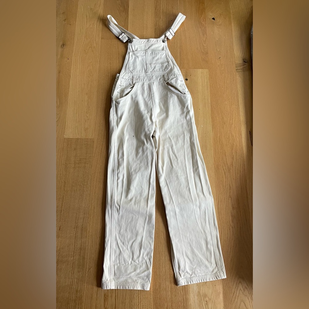 John Galt Overalls Women’s Small Ivory Baggy Wide Leg Loose Denim Bib Skater